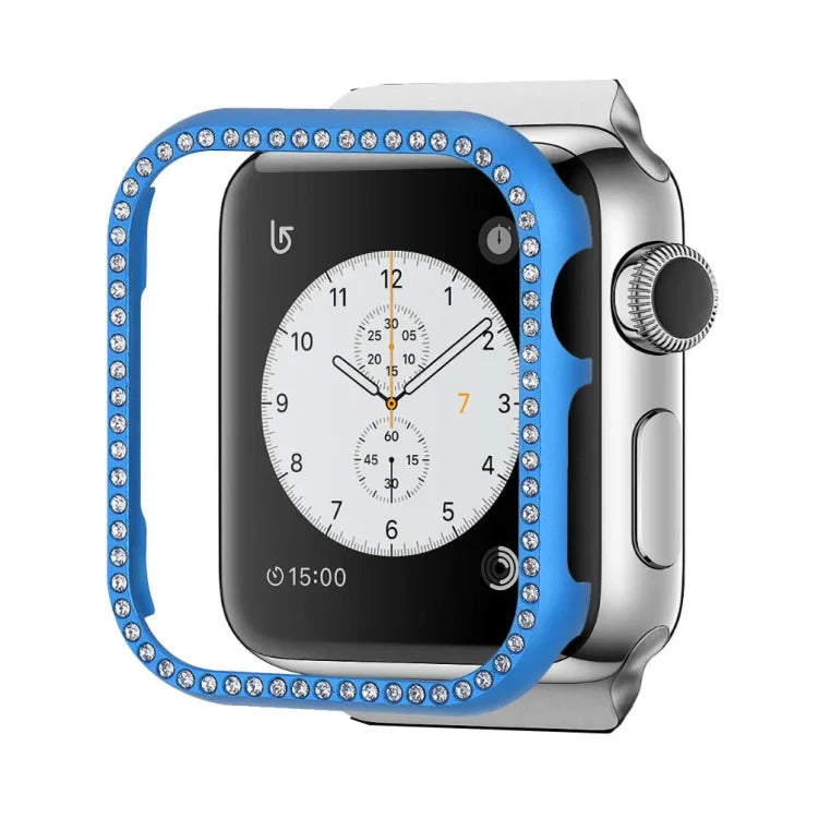 Boîtier de protection en alliage d'aluminium avec strass pour Apple Watch Series 9 / 8 / 7 45mm, pour Apple Watch Series SE 2025&SE 2&6&SE&5&4 44mm, pour Apple Watch Series 3&2&1 42mm, pour Apple Watch Series 9 / 8 / 7 41mm