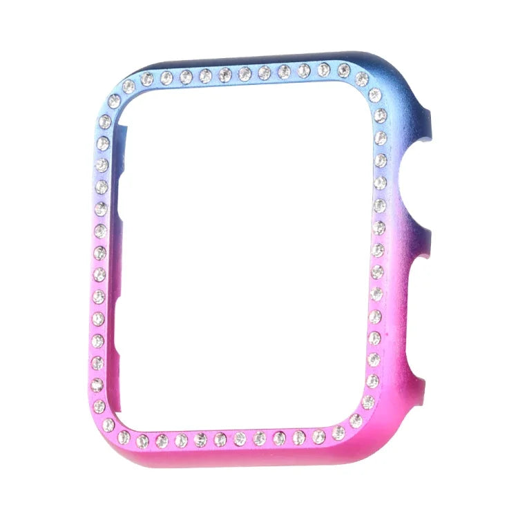 Boîtier de protection en alliage d'aluminium avec strass pour Apple Watch Series 9 / 8 / 7 45mm, pour Apple Watch Series SE 2025&SE 2&6&SE&5&4 44mm, pour Apple Watch Series 3&2&1 42mm, pour Apple Watch Series 9 / 8 / 7 41mm