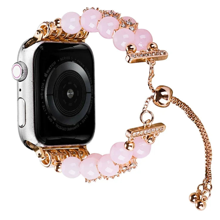 Double Row Beads Telescopic Chain Watch Band, For Apple Watch Ultra 49mm / Series 8&7 45mm / SE 2&6&SE&5&4 44mm / 3&2&1 42mm, For Apple Watch Series 8&7 41mm / SE 2&6&SE&5&4 40mm / 3&2&1 38mm