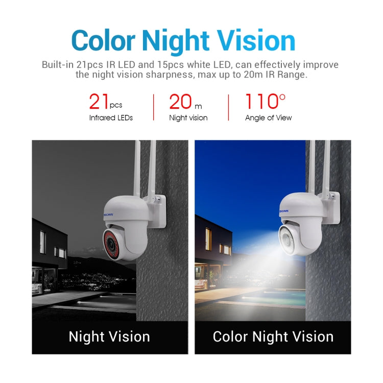 ESCAM PVR007 Caméra IP WiFi intelligente 3MP HD avec vision nocturne en couleur / détection de mouvement / alarme sonore / carte TF, PVR007