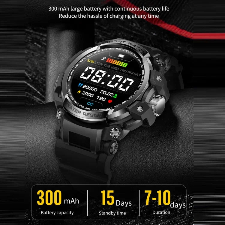 Montre connectée de sport outdoor LC16 de 1,32 pouce, étanche IP68, compatible avec les appels Bluetooth et le suivi de la fréquence cardiaque.