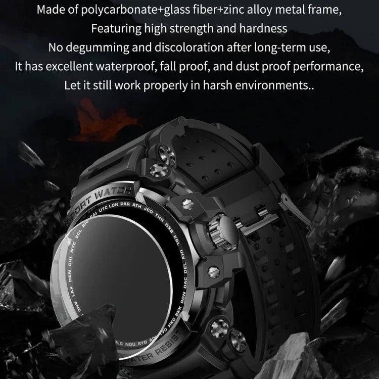Montre connectée de sport outdoor LC16 de 1,32 pouce, étanche IP68, compatible avec les appels Bluetooth et le suivi de la fréquence cardiaque.