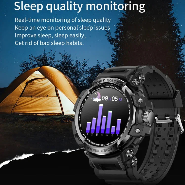 Montre connectée de sport outdoor LC16 de 1,32 pouce, étanche IP68, compatible avec les appels Bluetooth et le suivi de la fréquence cardiaque.
