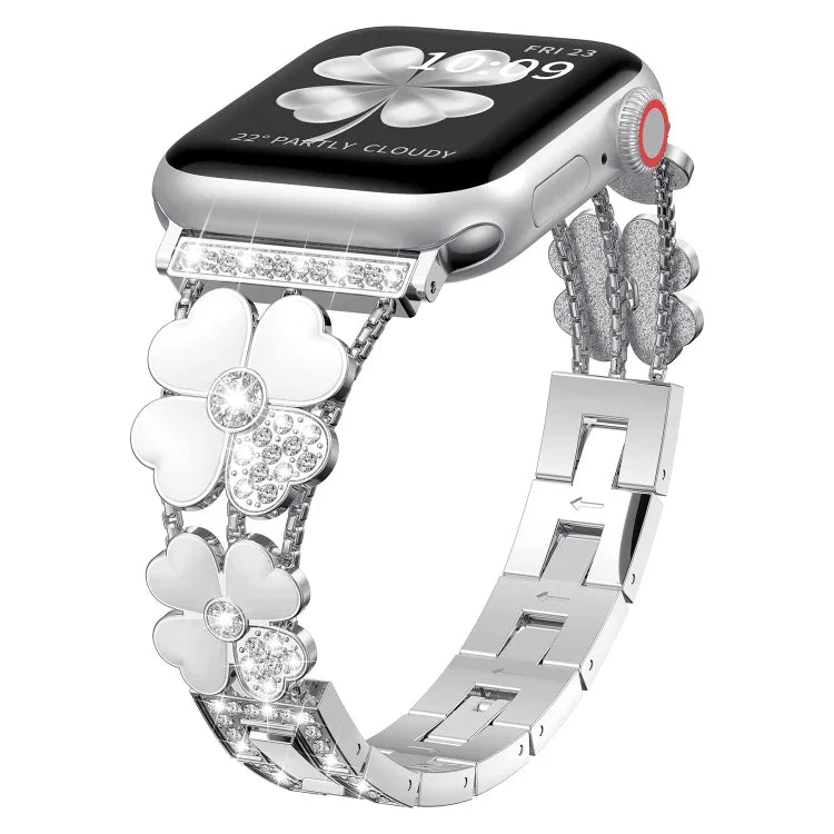 Bracelet de montre diamant Pétale Métal, Pour Apple Watch 3 38mm, Pour Apple Watch 9 45mm, Pour Apple Watch 3 42mm, Pour Apple Watch 2 38mm, Pour Apple Watch 2 42mm, Pour Apple Watch 38mm, Pour Apple Watch 42mm, Pour Apple Watch 9 41mm