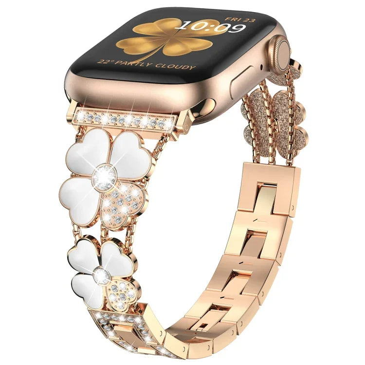 Bracelet de montre diamant Pétale Métal, Pour Apple Watch 3 38mm, Pour Apple Watch 9 45mm, Pour Apple Watch 3 42mm, Pour Apple Watch 2 38mm, Pour Apple Watch 2 42mm, Pour Apple Watch 38mm, Pour Apple Watch 42mm, Pour Apple Watch 9 41mm