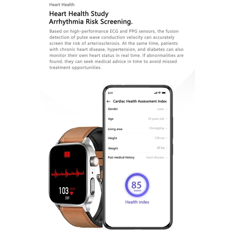 Montre connectée GT22 avec écran TFT de 1,85 pouce, bracelet en silicone, compatible avec les appels Bluetooth, mesure de l'oxygène sanguin, de la température corporelle, des arythmies et de la fréquence cardiaque.