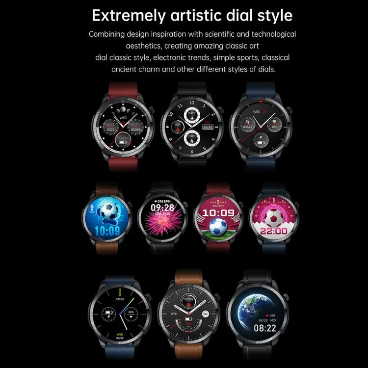 T52 Montre intelligente étanche IP67 à écran 1,39 pouce, bracelet en silicone, supporte appel Bluetooth / oxygène sanguin / surveillance de la température corporelle, bracelet en silicone (bleu), bracelet en silicone (noir), bracelet en cuir (rouge)