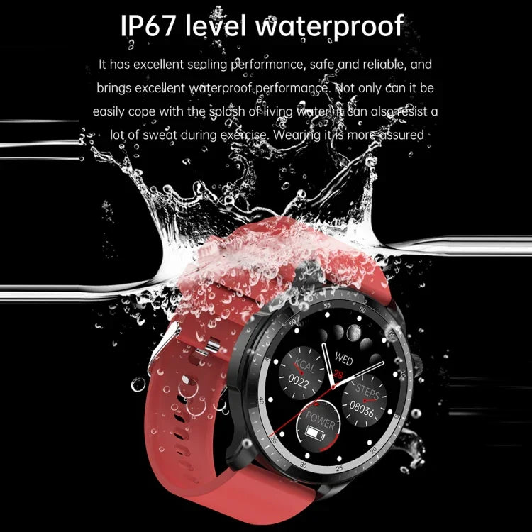T52 Montre intelligente étanche IP67 à écran 1,39 pouce, bracelet en silicone, supporte appel Bluetooth / oxygène sanguin / surveillance de la température corporelle, bracelet en silicone (bleu), bracelet en silicone (noir), bracelet en cuir (rouge)