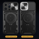Coque de téléphone à texture CD avec support magnétique coulissant Camshield, pour iPhone 14 Pro Max, iPhone 13 Pro Max, iPhone 13 Pro, iPhone 13, iPhone 12, iPhone 12 Pro Max, iPhone 12 Pro, iPhone 11 Pro Max