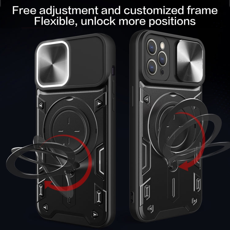 Coque de téléphone à texture CD avec support magnétique coulissant Camshield, pour iPhone 11, iPhone 11 Pro