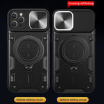 Coque de téléphone à texture CD avec support magnétique coulissant Camshield, pour iPhone 11, iPhone 11 Pro