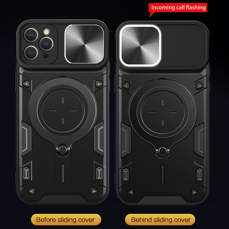 Coque de téléphone à texture CD avec support magnétique coulissant Camshield, pour iPhone 11, iPhone 11 Pro