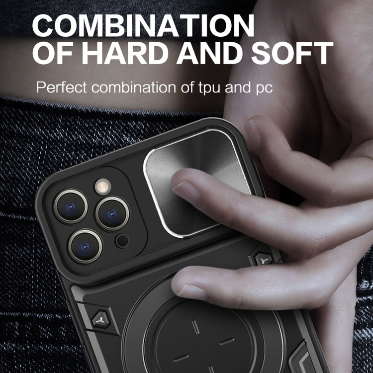 Coque de téléphone à texture CD avec support magnétique coulissant Camshield, pour iPhone 11, iPhone 11 Pro