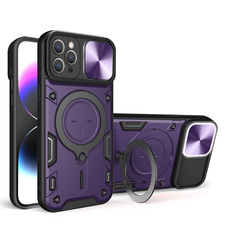Coque de téléphone à texture CD avec support magnétique coulissant Camshield, pour iPhone 11, iPhone 11 Pro