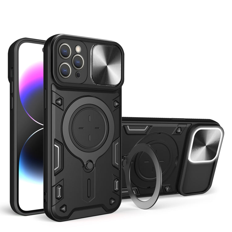 Coque de téléphone à texture CD avec support magnétique coulissant Camshield, pour iPhone 11, iPhone 11 Pro