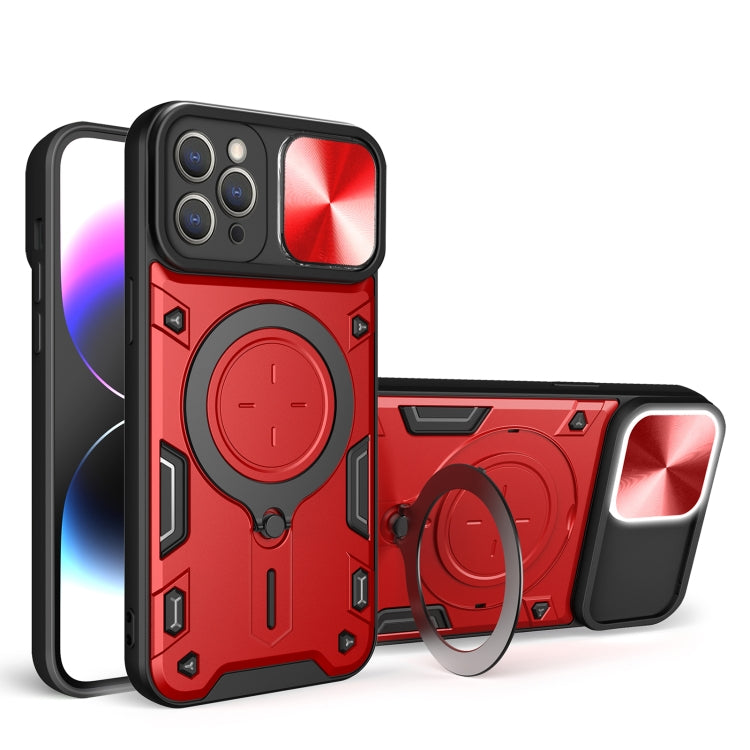 Coque de téléphone à texture CD avec support magnétique coulissant Camshield, pour iPhone 11, iPhone 11 Pro