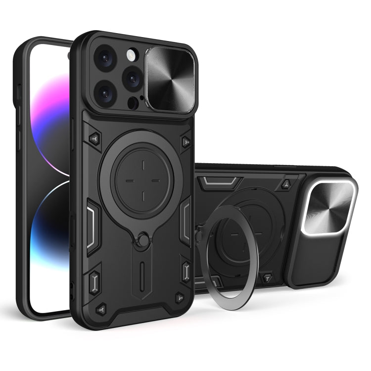 Coque de téléphone avec support magnétique coulissant à texture CD, pour iPhone 17e / 16e, pour iPhone 17 Pro Max, pour iPhone 17 Pro, pour iPhone 17, pour iPhone Air, pour iPhone 16 Pro Max, pour iPhone 16 Pro, pour iPhone 16 Plus