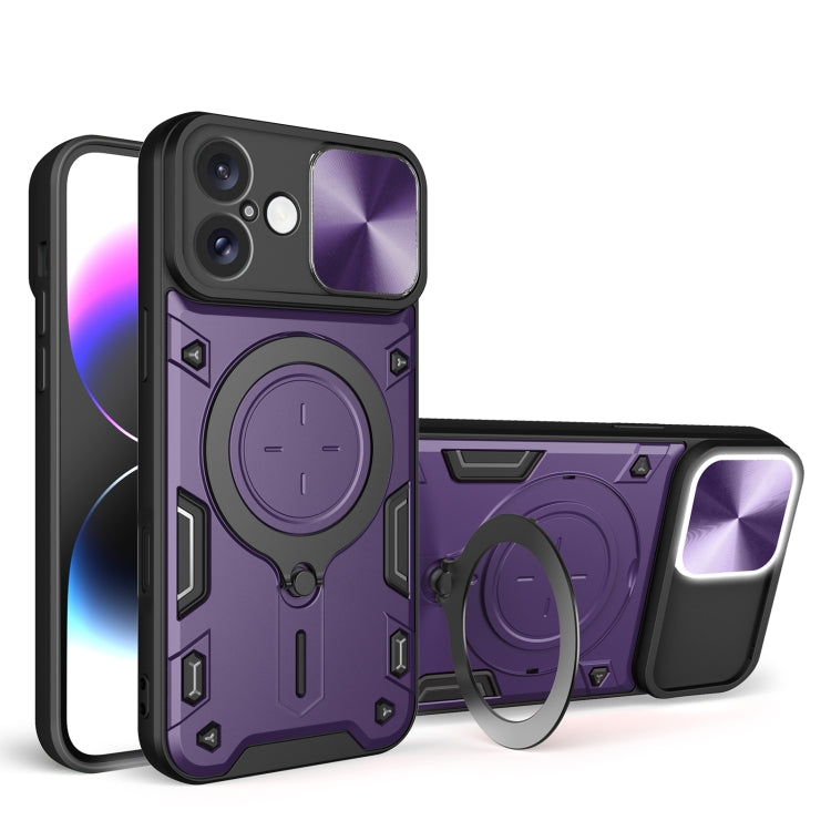 Coque de téléphone avec support magnétique coulissant à texture CD, pour iPhone 17e / 16e, pour iPhone 17 Pro Max, pour iPhone 17 Pro, pour iPhone 17, pour iPhone Air, pour iPhone 16 Pro Max, pour iPhone 16 Pro, pour iPhone 16 Plus