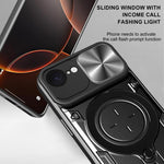 Coque de téléphone avec support magnétique coulissant à texture CD, pour iPhone 17e / 16e, pour iPhone 17 Pro Max, pour iPhone 17 Pro, pour iPhone 17, pour iPhone Air, pour iPhone 16 Pro Max, pour iPhone 16 Pro, pour iPhone 16 Plus