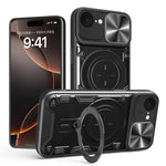 Coque de téléphone avec support magnétique coulissant à texture CD, pour iPhone 17e / 16e, pour iPhone 17 Pro Max, pour iPhone 17 Pro, pour iPhone 17, pour iPhone Air, pour iPhone 16 Pro Max, pour iPhone 16 Pro, pour iPhone 16 Plus
