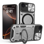 Coque de téléphone avec support magnétique coulissant à texture CD, pour iPhone 17e / 16e, pour iPhone 17 Pro Max, pour iPhone 17 Pro, pour iPhone 17, pour iPhone Air, pour iPhone 16 Pro Max, pour iPhone 16 Pro, pour iPhone 16 Plus