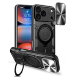 Coque de téléphone avec support magnétique coulissant à texture CD, pour iPhone 17e / 16e, pour iPhone 17 Pro Max, pour iPhone 17 Pro, pour iPhone 17, pour iPhone Air, pour iPhone 16 Pro Max, pour iPhone 16 Pro, pour iPhone 16 Plus
