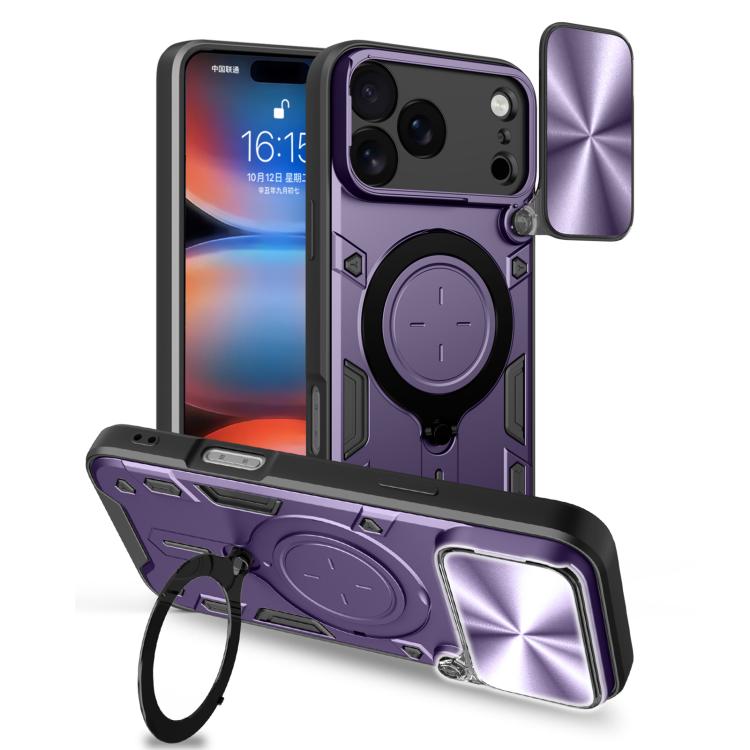 Coque de téléphone avec support magnétique coulissant à texture CD, pour iPhone 17e / 16e, pour iPhone 17 Pro Max, pour iPhone 17 Pro, pour iPhone 17, pour iPhone Air, pour iPhone 16 Pro Max, pour iPhone 16 Pro, pour iPhone 16 Plus