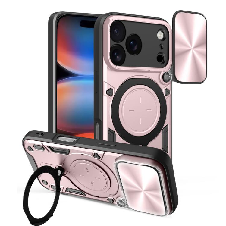 Coque de téléphone avec support magnétique coulissant à texture CD, pour iPhone 17e / 16e, pour iPhone 17 Pro Max, pour iPhone 17 Pro, pour iPhone 17, pour iPhone Air, pour iPhone 16 Pro Max, pour iPhone 16 Pro, pour iPhone 16 Plus