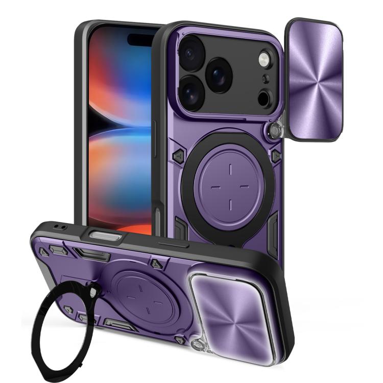Coque de téléphone avec support magnétique coulissant à texture CD, pour iPhone 17e / 16e, pour iPhone 17 Pro Max, pour iPhone 17 Pro, pour iPhone 17, pour iPhone Air, pour iPhone 16 Pro Max, pour iPhone 16 Pro, pour iPhone 16 Plus