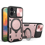 Coque de téléphone avec support magnétique coulissant à texture CD, pour iPhone 17e / 16e, pour iPhone 17 Pro Max, pour iPhone 17 Pro, pour iPhone 17, pour iPhone Air, pour iPhone 16 Pro Max, pour iPhone 16 Pro, pour iPhone 16 Plus