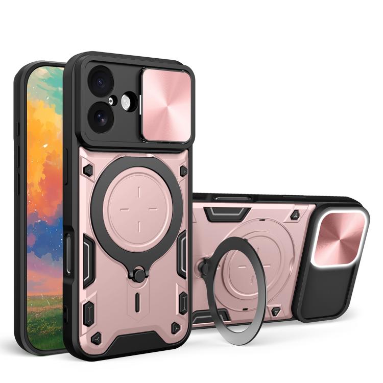 Coque de téléphone avec support magnétique coulissant à texture CD, pour iPhone 17e / 16e, pour iPhone 17 Pro Max, pour iPhone 17 Pro, pour iPhone 17, pour iPhone Air, pour iPhone 16 Pro Max, pour iPhone 16 Pro, pour iPhone 16 Plus