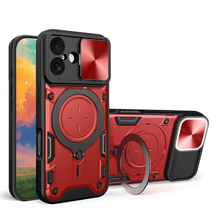 Coque de téléphone avec support magnétique coulissant à texture CD, pour iPhone 17e / 16e, pour iPhone 17 Pro Max, pour iPhone 17 Pro, pour iPhone 17, pour iPhone Air, pour iPhone 16 Pro Max, pour iPhone 16 Pro, pour iPhone 16 Plus