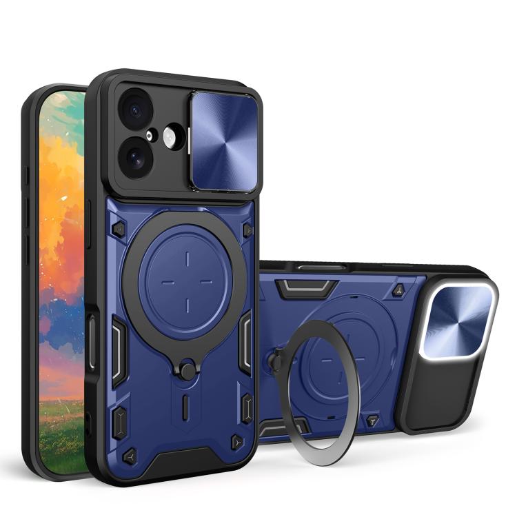 Coque de téléphone avec support magnétique coulissant à texture CD, pour iPhone 17e / 16e, pour iPhone 17 Pro Max, pour iPhone 17 Pro, pour iPhone 17, pour iPhone Air, pour iPhone 16 Pro Max, pour iPhone 16 Pro, pour iPhone 16 Plus