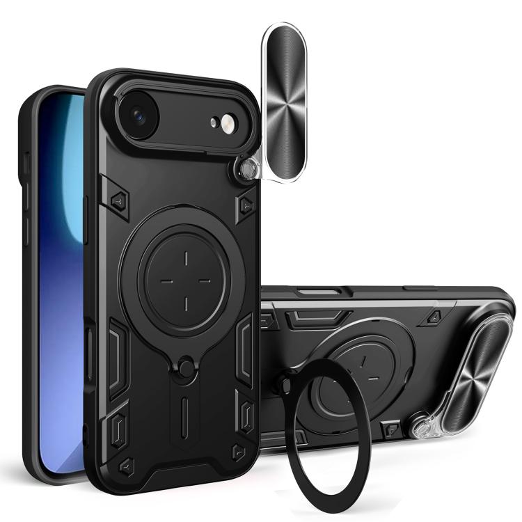 Coque de téléphone avec support magnétique coulissant à texture CD, pour iPhone 17e / 16e, pour iPhone 17 Pro Max, pour iPhone 17 Pro, pour iPhone 17, pour iPhone Air, pour iPhone 16 Pro Max, pour iPhone 16 Pro, pour iPhone 16 Plus