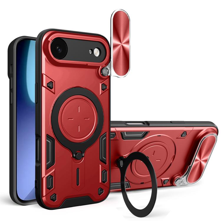 Coque de téléphone avec support magnétique coulissant à texture CD, pour iPhone 17e / 16e, pour iPhone 17 Pro Max, pour iPhone 17 Pro, pour iPhone 17, pour iPhone Air, pour iPhone 16 Pro Max, pour iPhone 16 Pro, pour iPhone 16 Plus