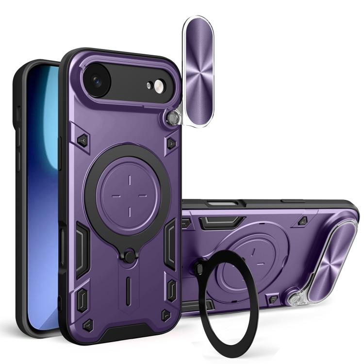 Coque de téléphone avec support magnétique coulissant à texture CD, pour iPhone 17e / 16e, pour iPhone 17 Pro Max, pour iPhone 17 Pro, pour iPhone 17, pour iPhone Air, pour iPhone 16 Pro Max, pour iPhone 16 Pro, pour iPhone 16 Plus