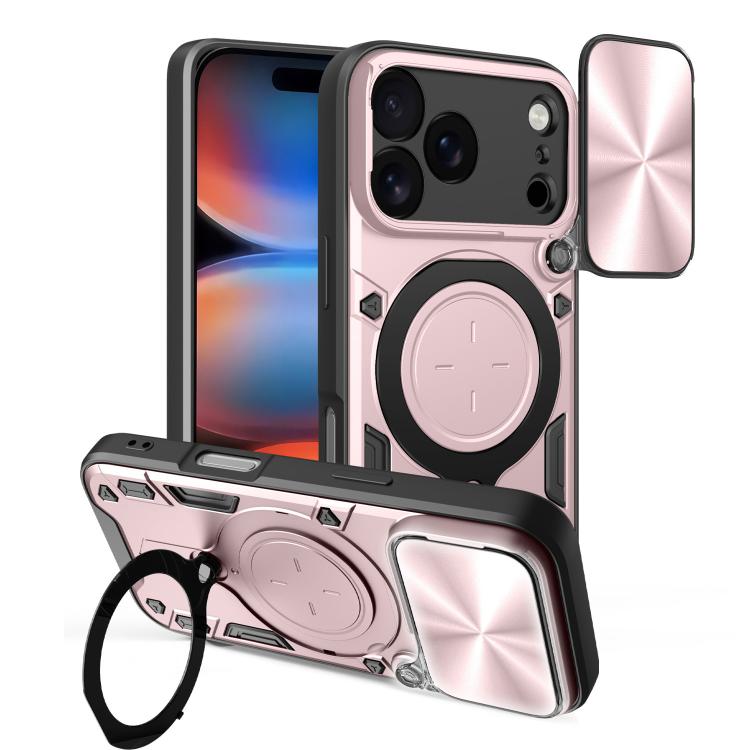 Coque de téléphone avec support magnétique coulissant à texture CD, pour iPhone 17e / 16e, pour iPhone 17 Pro Max, pour iPhone 17 Pro, pour iPhone 17, pour iPhone Air, pour iPhone 16 Pro Max, pour iPhone 16 Pro, pour iPhone 16 Plus