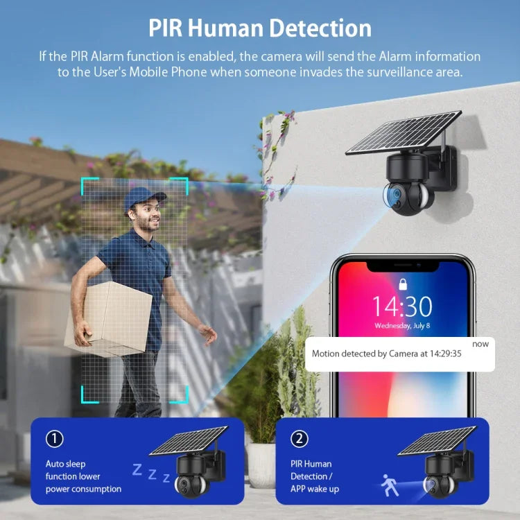Caméra IP dôme solaire SHIWOJIA IP66 étanche 4G 3MP, audio bidirectionnel, détection de mouvement PIR et vision nocturne, UE, AU, US