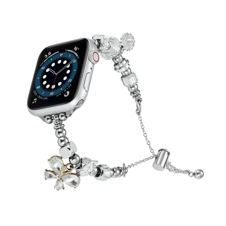 Bracelet de montre en métal perlé, pour Apple Watch Series 10 46mm, pour Apple Watch Series 10 42mm, pour Apple Watch SE 2023 44mm, pour Apple Watch SE 2023 40mm, pour Apple Watch Ultra 2 49mm, pour Apple Watch 9 45mm, pour Apple Watch 9 41mm