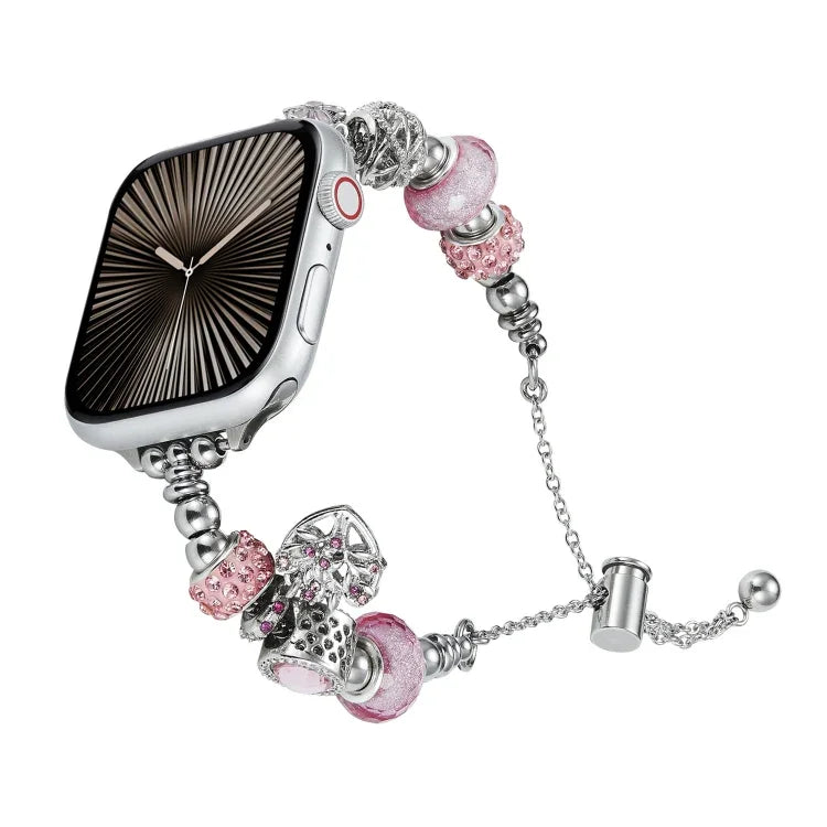Bracelet de montre en métal perlé, pour Apple Watch Series 10 46mm, pour Apple Watch Series 10 42mm, pour Apple Watch SE 2023 44mm, pour Apple Watch SE 2023 40mm, pour Apple Watch Ultra 2 49mm, pour Apple Watch 9 45mm, pour Apple Watch 9 41mm