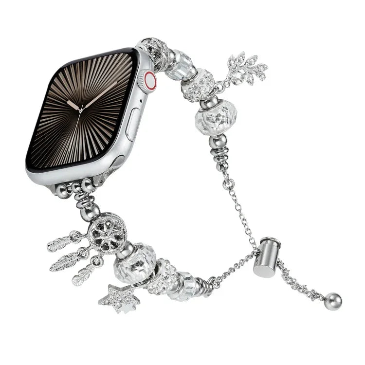 Bracelet de montre en métal perlé, pour Apple Watch Series 10 46mm, pour Apple Watch Series 10 42mm, pour Apple Watch SE 2023 44mm, pour Apple Watch SE 2023 40mm, pour Apple Watch Ultra 2 49mm, pour Apple Watch 9 45mm, pour Apple Watch 9 41mm
