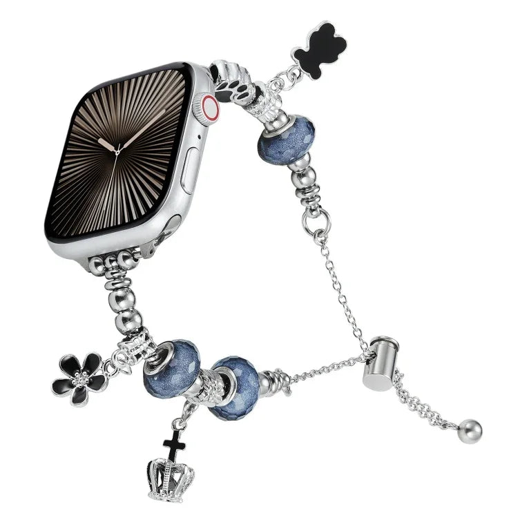 Bracelet de montre en métal perlé, pour Apple Watch Series 10 46mm, pour Apple Watch Series 10 42mm, pour Apple Watch SE 2023 44mm, pour Apple Watch SE 2023 40mm, pour Apple Watch Ultra 2 49mm, pour Apple Watch 9 45mm, pour Apple Watch 9 41mm