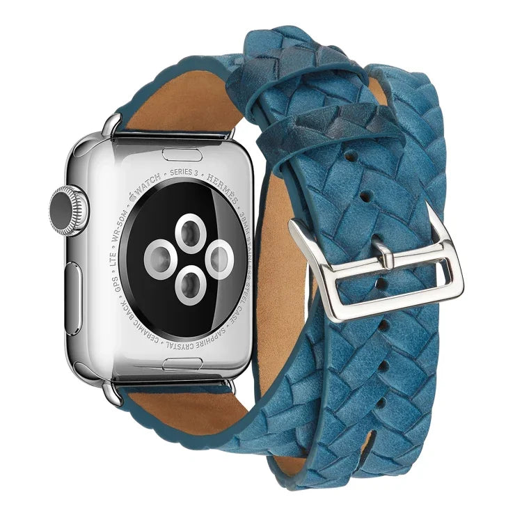 Bracelet de montre en cuir pleine fleur gaufré couronne, pour Apple Watch Series 5 et 4 40 mm / 3 et 2 et 1 38 mm, pour Apple Watch Series 7 45 mm / 6 et SE et 5 et 4 44 mm / 3 et 2 et 1 42 mm
