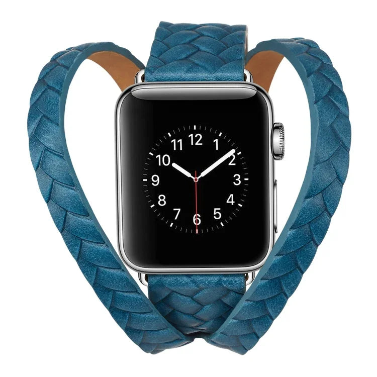 Bracelet de montre en cuir pleine fleur gaufré couronne, pour Apple Watch Series 5 et 4 40 mm / 3 et 2 et 1 38 mm, pour Apple Watch Series 7 45 mm / 6 et SE et 5 et 4 44 mm / 3 et 2 et 1 42 mm