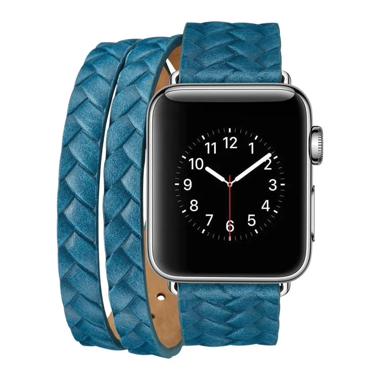 Bracelet de montre en cuir pleine fleur gaufré couronne, pour Apple Watch Series 5 et 4 40 mm / 3 et 2 et 1 38 mm, pour Apple Watch Series 7 45 mm / 6 et SE et 5 et 4 44 mm / 3 et 2 et 1 42 mm