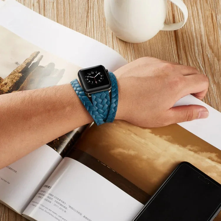 Bracelet de montre en cuir pleine fleur gaufré couronne, pour Apple Watch Series 5 et 4 40 mm / 3 et 2 et 1 38 mm, pour Apple Watch Series 7 45 mm / 6 et SE et 5 et 4 44 mm / 3 et 2 et 1 42 mm