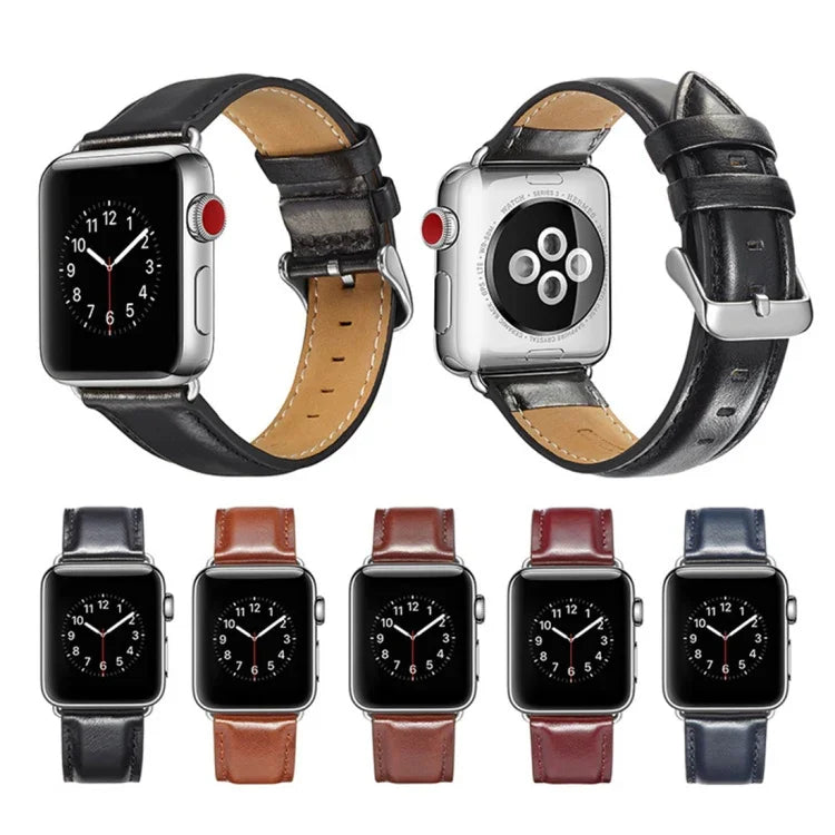 Bracelet de montre en cuir pleine fleur texturé Crazy Horse, pour Apple Watch Series 7 41 mm / 6 & SE & 5 & 4 40 mm / 3 & 2 & 1 38 mm, pour Apple Watch Series 7 45 mm / 6 & SE & 5 & 4 44 mm / 3 & 2 & 1 42 mm