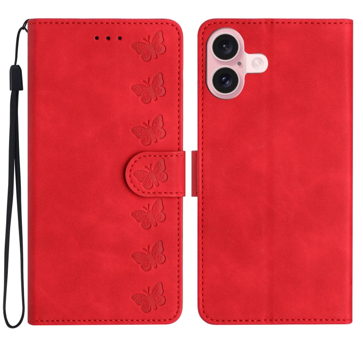 Coque de téléphone en cuir embossé Seven Butterflies, pour iPhone 16e / 17e, iPhone 17 Pro Max, iPhone 17 Pro, iPhone 17, iPhone Air, iPhone 16 Pro Max, iPhone 16 Pro, iPhone 16 Plus