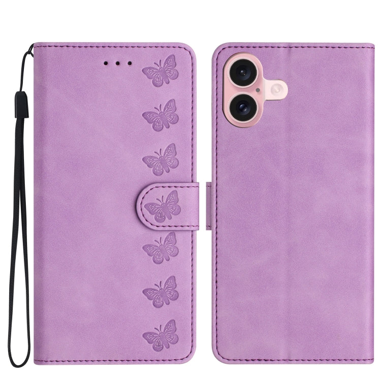 Coque de téléphone en cuir embossé Seven Butterflies, pour iPhone 16e / 17e, iPhone 17 Pro Max, iPhone 17 Pro, iPhone 17, iPhone Air, iPhone 16 Pro Max, iPhone 16 Pro, iPhone 16 Plus