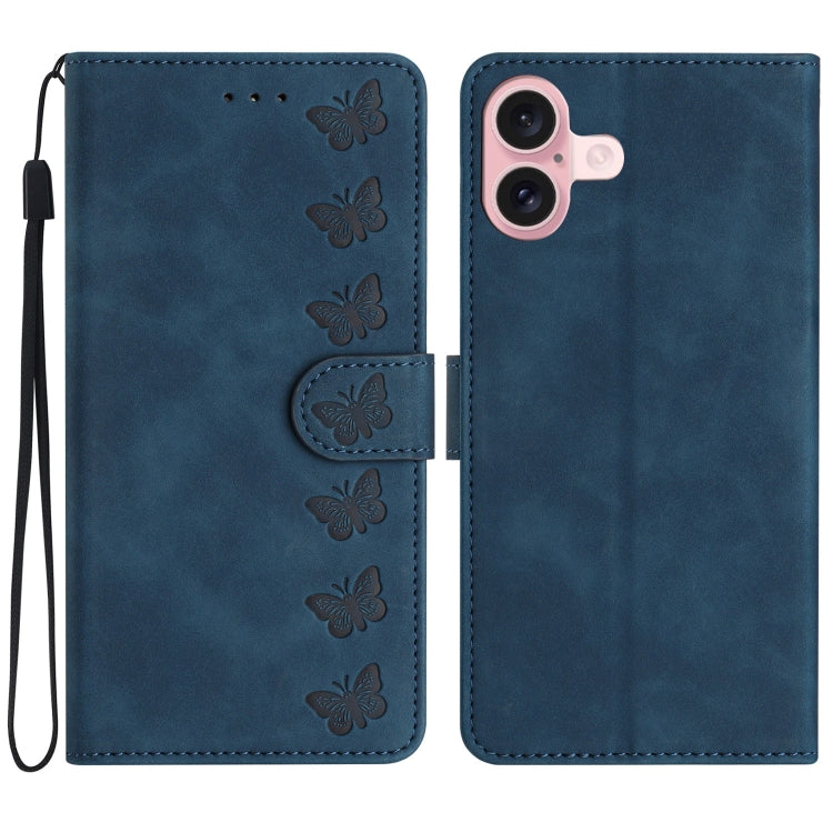 Coque de téléphone en cuir embossé Seven Butterflies, pour iPhone 16e / 17e, iPhone 17 Pro Max, iPhone 17 Pro, iPhone 17, iPhone Air, iPhone 16 Pro Max, iPhone 16 Pro, iPhone 16 Plus